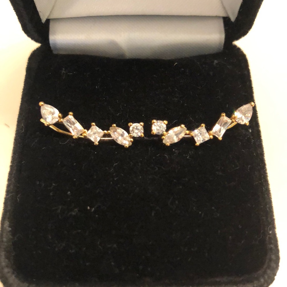 Anthropologie Crystal and Gold Ear Climbers